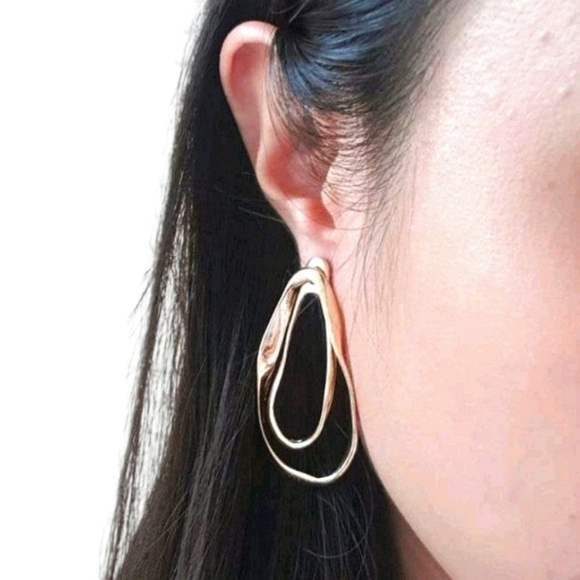 💖 2/$30 Gold hoop Hammered boho thick Chunky Cocktail party boho big earrings - Picture 4 of 17